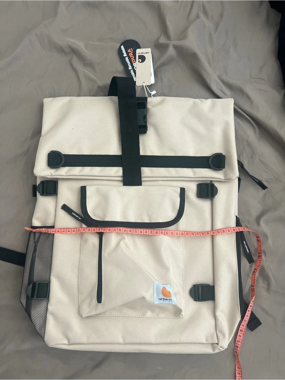 Carhartt Canvas Roll-Top Backpack in Beige with Black Trim